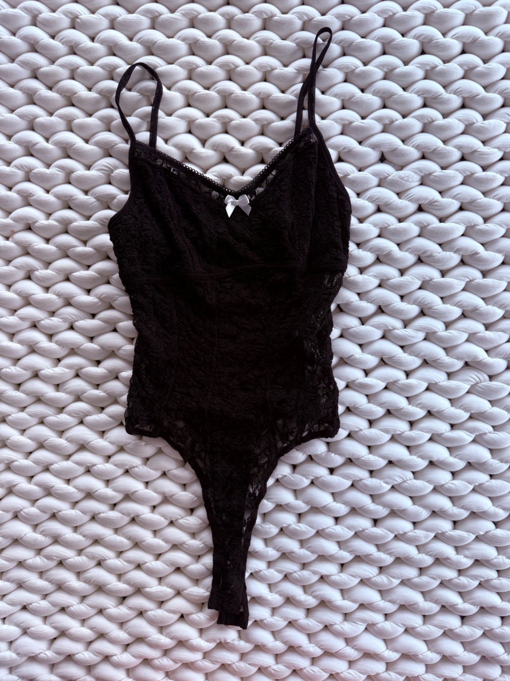 Black Lace Bodysuit with Bow Accent